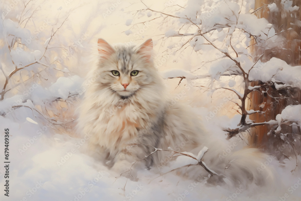 Vintage Cozy Cat Winter Snowy Printable