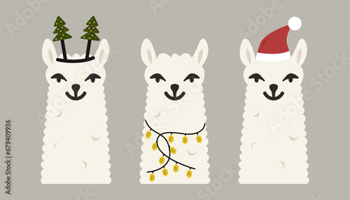 Set of cute Christmas llamas