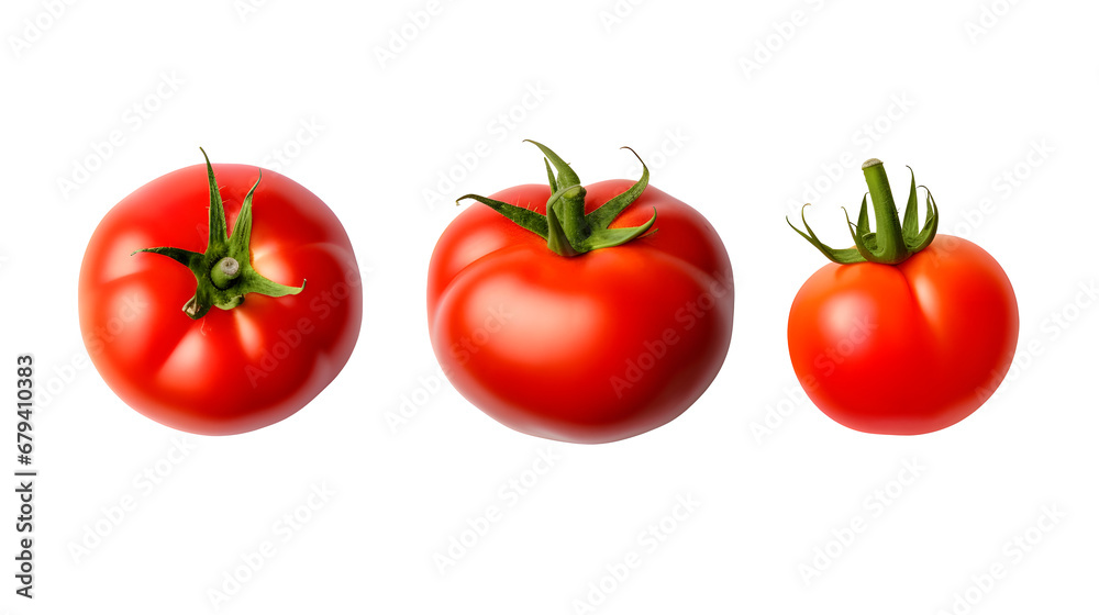 set of four tomato varieties isolated over a transparent background, natural organic vegetable design elements, top view / flat lay set of four tomato varieties isolated over a transparent background, natural organic vegetable design elements, top view / flat lay
