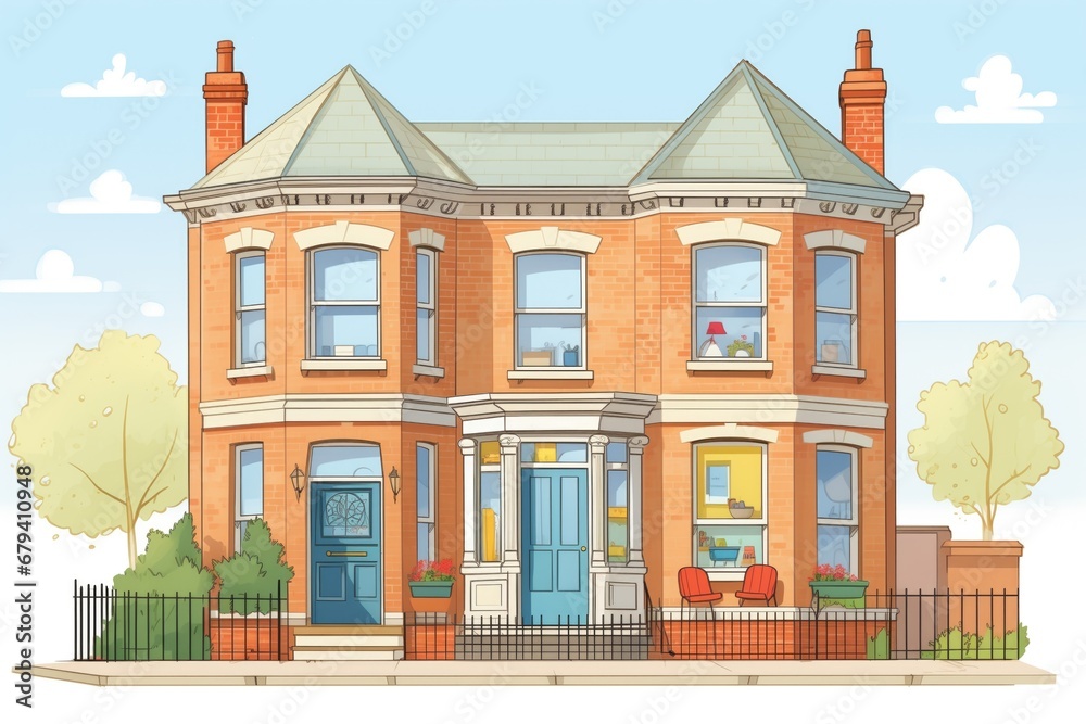 Naklejka premium bay window as prominent feature in victorian-era brick home, magazine style illustration