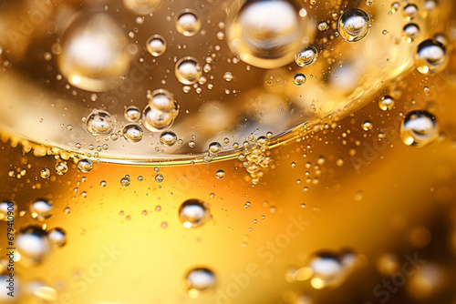 Close up macro shot of bubbles in a glass of champagne sparkling wine