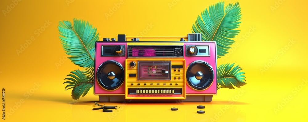 Fototapeta premium Colorful retro music Boombox 3d render style