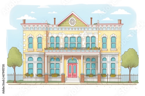 victorian architectural style with detailed columns and trims, magazine style illustration