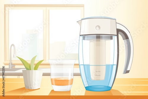 brita pitcher filled with water, fresh filter beside