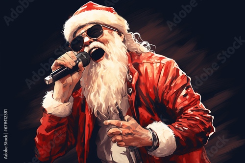 santa claus singing in rock and roll style photo