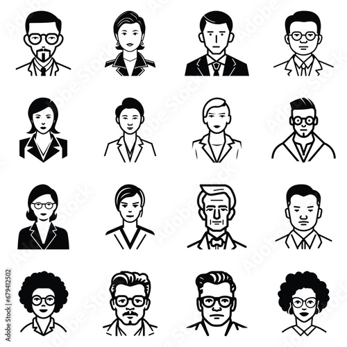 Business People Flat Icon Set Isolated On White Background