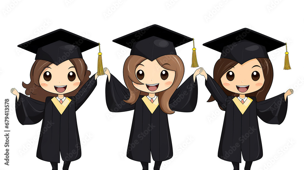 Cartoon picture of graduate, isolated on white background.