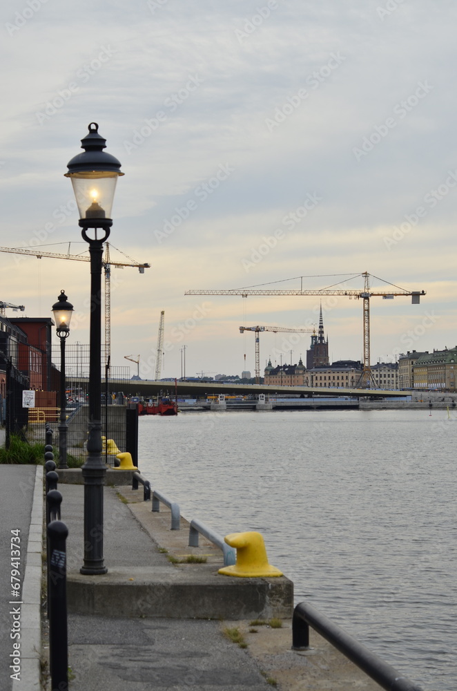 Stockholm harbour with building sites in far peripheral vision