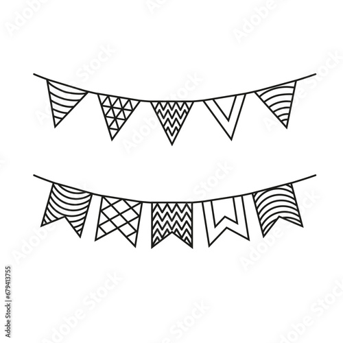 decorative pennant party garland flags birthday holiday hanging clothesline twine auction sale discount pattern print decor doodle isolated outline stroke happiness poster celebrate carnival ornament