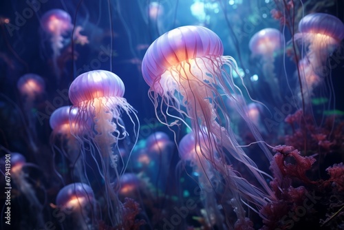 Beautiful jellyfish in the aquarium. Colorful jellyfish.