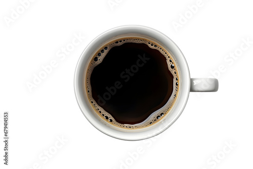 white coffee cup   mug with hot black coffee  isolated design element  top view   flat lay