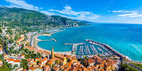 Fototapeta Naklejka Na Ścianę i Meble -  View of Menton, a town on the French Riviera in southeast France known for beaches and the Serre de la Madone garden