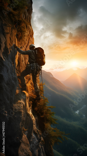 Rock climber climbing a big wall, alpine climbing, climbing