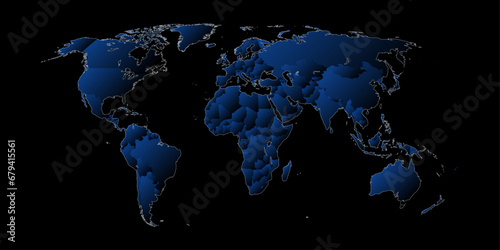 Dark blue world map on black background
