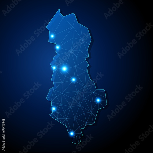 Albania - country shape with lines connecting major cities