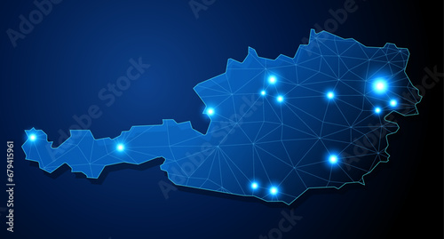 Austria - country shape with lines connecting major cities