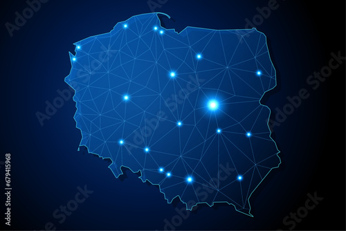 Poland - country shape with lines connecting major cities