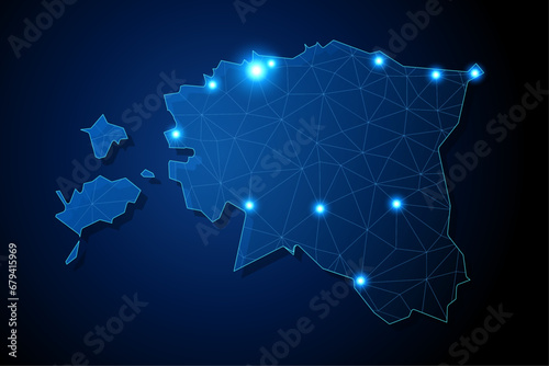 Estonia - country shape with lines connecting major cities