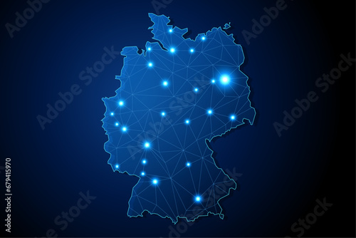 Germany - country shape with lines connecting major cities