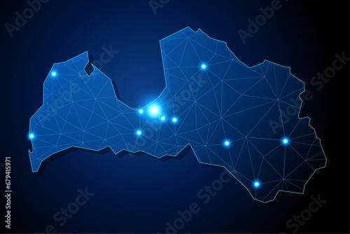 Latvia - country shape with lines connecting major cities