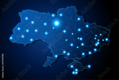 Ukraine - country shape with lines connecting major cities