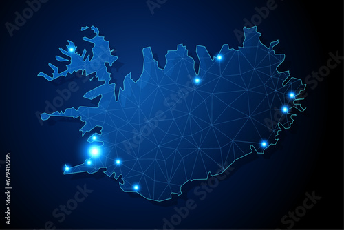 Iceland - country shape with lines connecting major cities