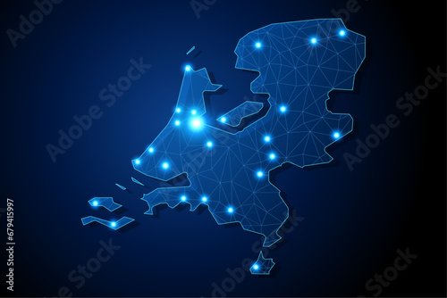 Netherlands - country shape with lines connecting major cities