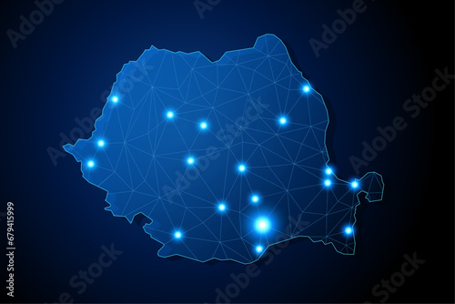 Romania - country shape with lines connecting major cities