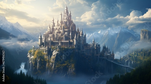 An epic fantasy castle perched on a mountaintop, suitable for medieval or fantasy-themed streams. © roman arts