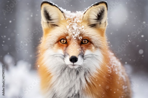 red fox in the snow, its bright fur contrasting against the white landscape photo