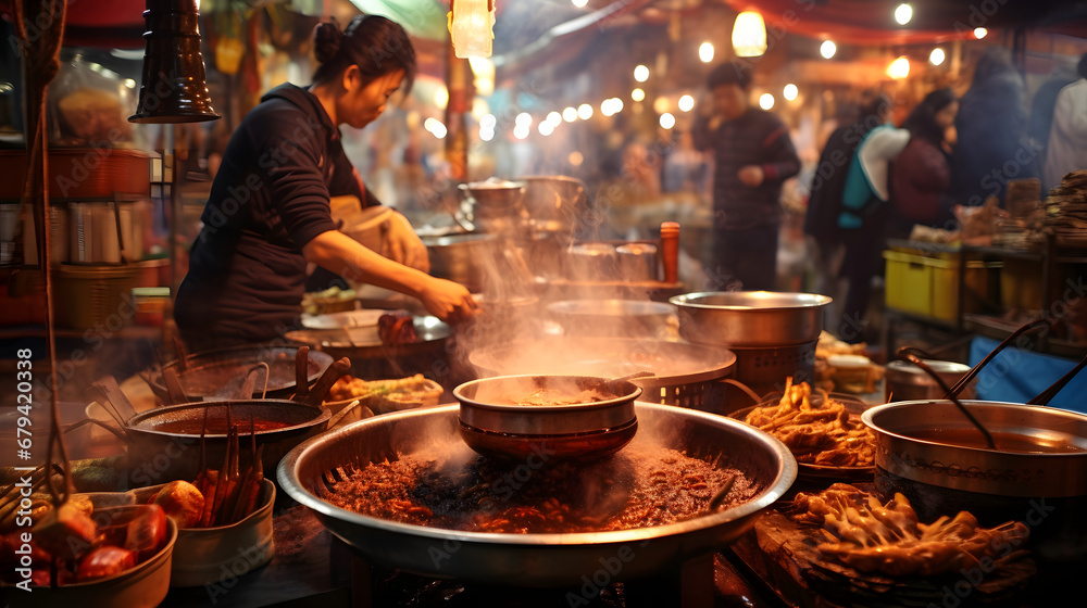 Asian street food market, street food, market, eating food, market food