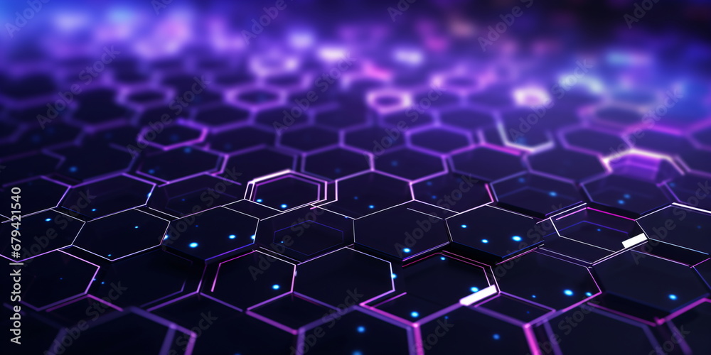 Abstract futuristic background purple hexagon bokeh lights. Data transfer concept Abstract futuristic background purple hexagon bokeh lights. Data transfer concept