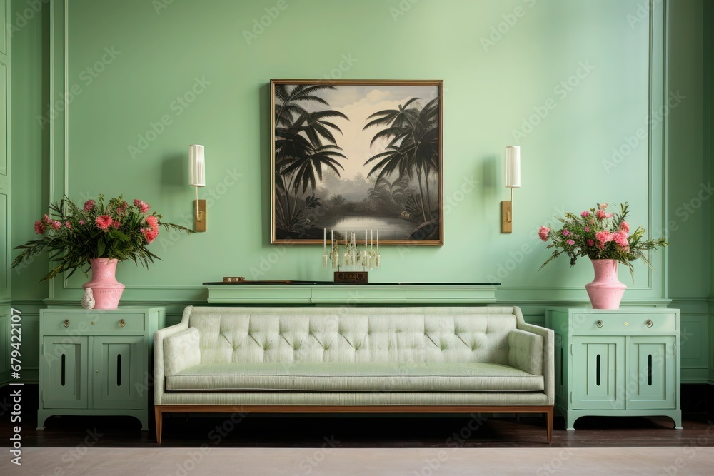 Refined Living with a Touch of the Tropics Elegant living room, mint