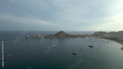 Aerial of boats in bay at Cabo Mexico