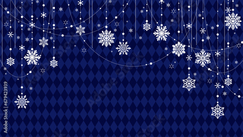 雪のオーナメントのイラスト背景、クリスマスやホリデーのイメージ