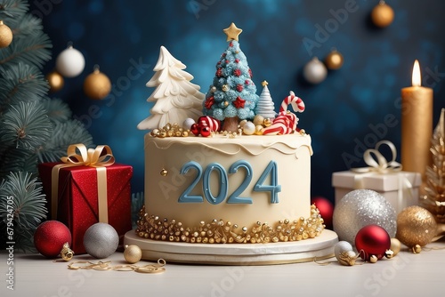 Happy New Year 2024, Christmas Cake,