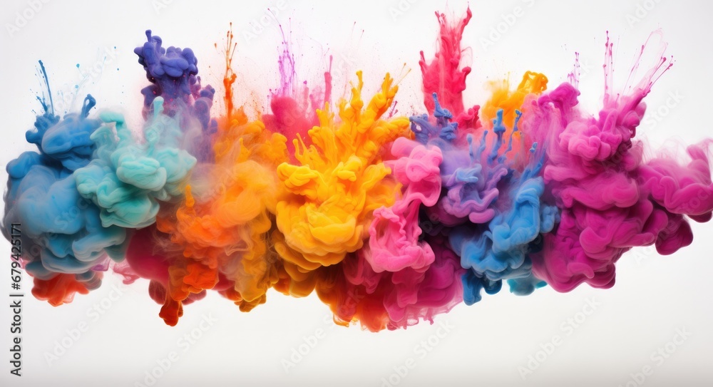 A group of colored inks in the air. Generative AI. A group of colored inks in the air. Generative AI.