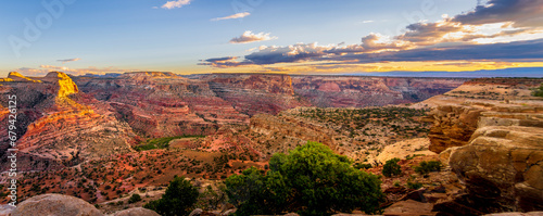Panorama of the sunset over the Little Grand Canyon viewed from The Wedge Viewpoint in Utah, USA