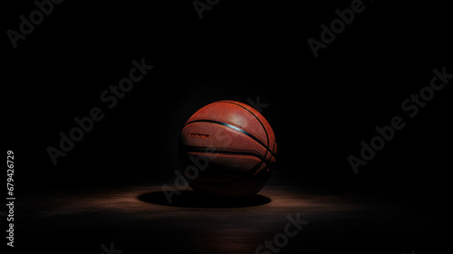 An artistic and minimalistic image featuring a dark basketball set against a solid black background, creating a sense of stark contrast and simplicity. © B & G Media