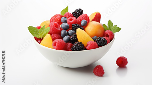 Bowl of Vibrant Fresh Fruits on Clean White Surface