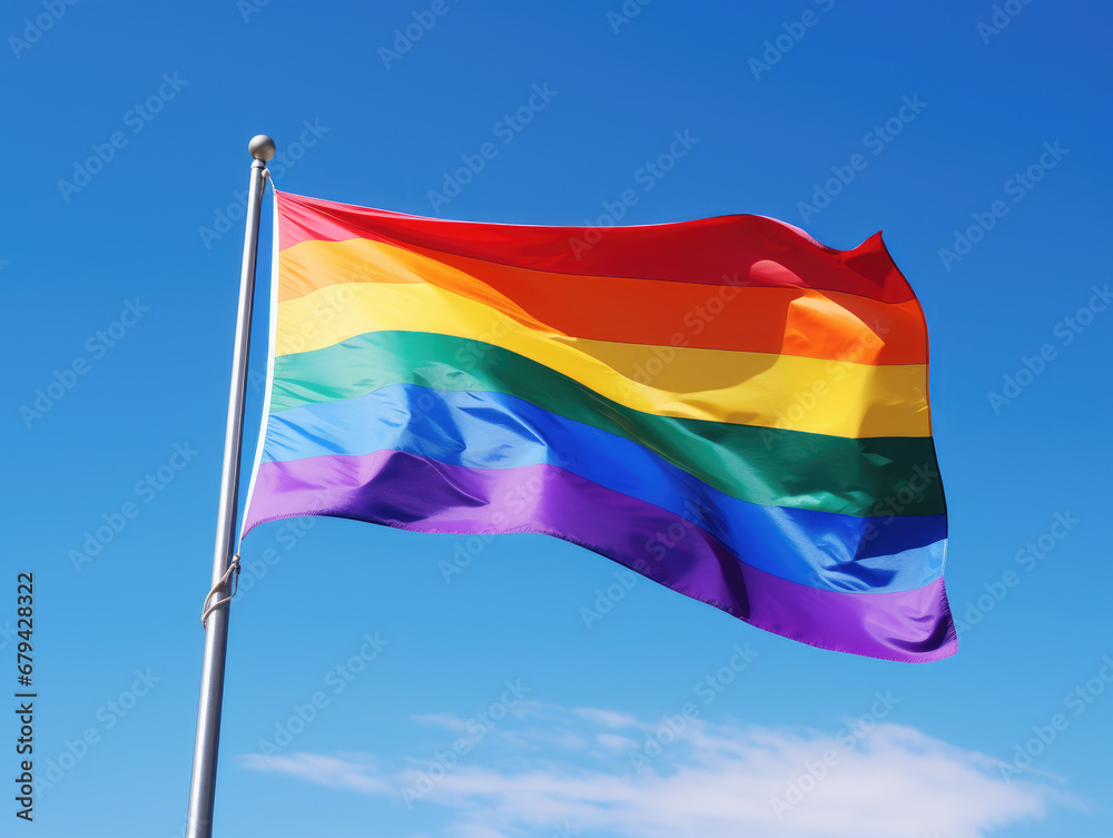Pride Flag Waving Against Clear Blue Sky Pride Flag Waving Against Clear Blue Sky