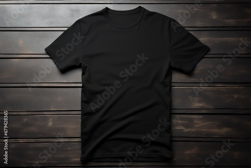 Blank T-shirt mockup with wood background by generative ai