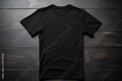 Blank T-shirt mockup with wood background by generative ai