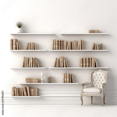 white library with cream accent, AI Generative. © Miry Haval