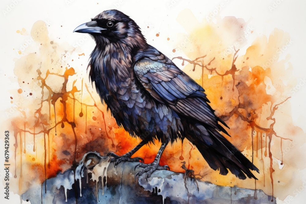 Fototapeta premium watercolor Crow Black Crow Watercolor Raven Bird