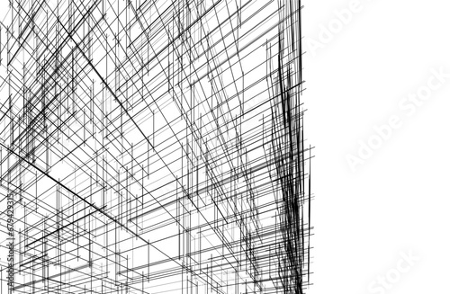 Modern architecture building 3d drawing