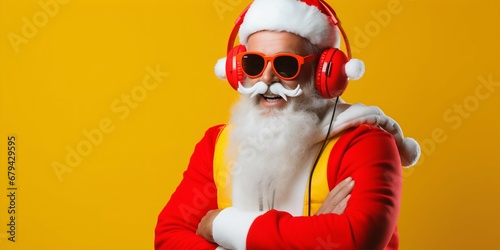 Groovy Holidays: Funky Santa Claus DJ with Stylish Christmas Flair. Generative ai © Scrudje