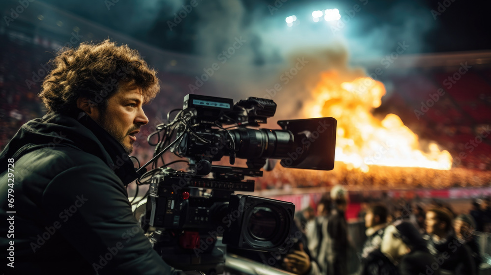 cinematographer capturing an action sequence in a stadium generative ai cinematographer capturing an action sequence in a stadium generative ai