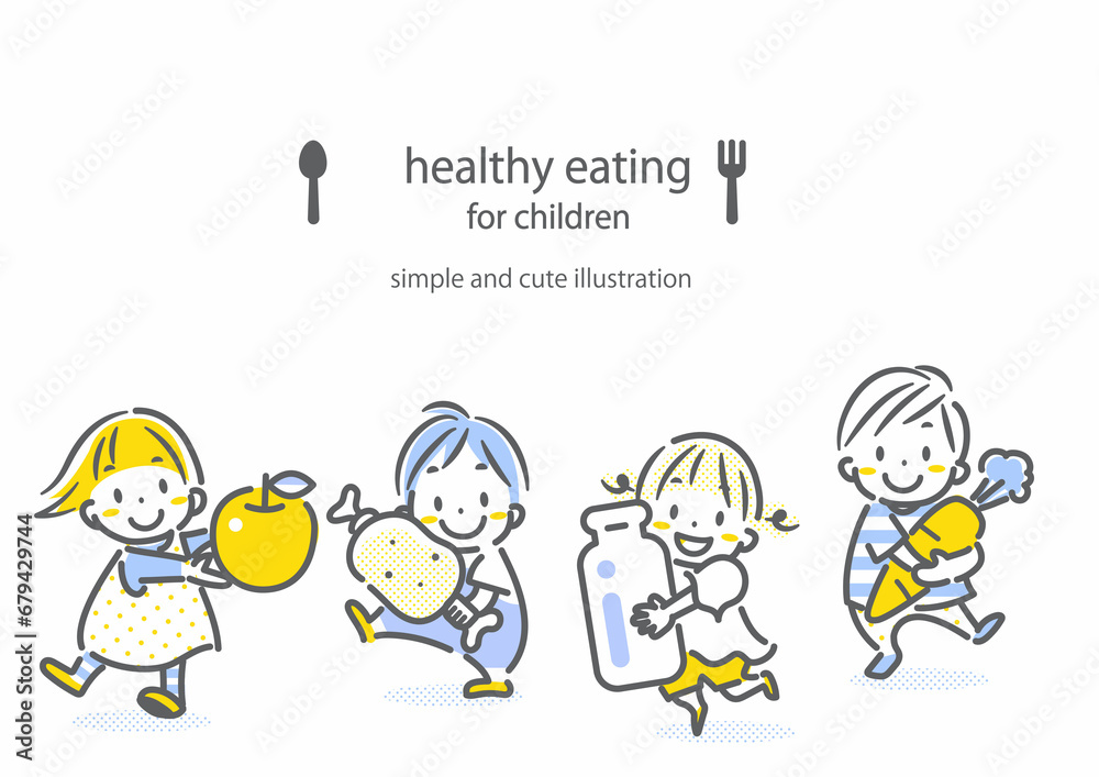 食を楽しむ子どもたち 食育 シンプルでかわいい線画イラスト 食を楽しむ子どもたち 食育 シンプルでかわいい線画イラスト