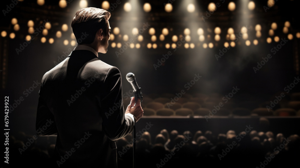 actor delivering a powerful monologue on a theater stage generative ai actor delivering a powerful monologue on a theater stage generative ai